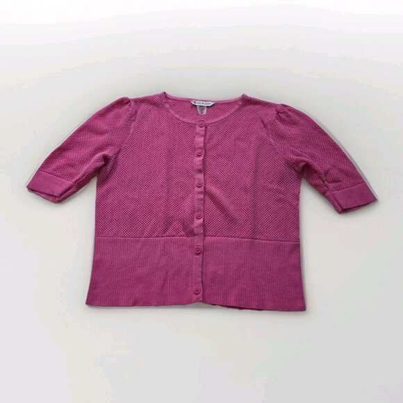 Bianca Nygard Cardigan Womens XL Hot Pink SS Button Up Round Neck Boho Open Knit - Picture 9 of 13